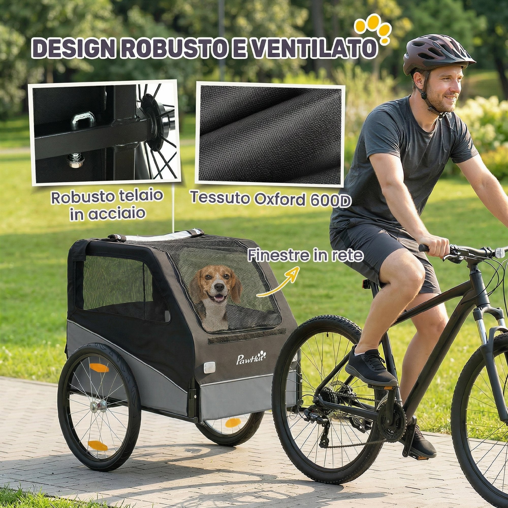 PawHut Folding Metal Dog Bike Trailer with 600D Oxford Fabric and Removable Cover, Grey