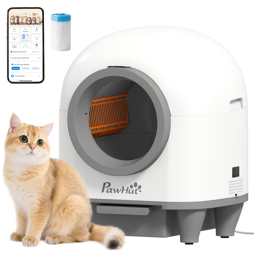 Self-Cleaning Cat Litter Box 1-5 kg with Fragrance Box and Bags, PP, 55.5x51x58.5 cm, White and Grey