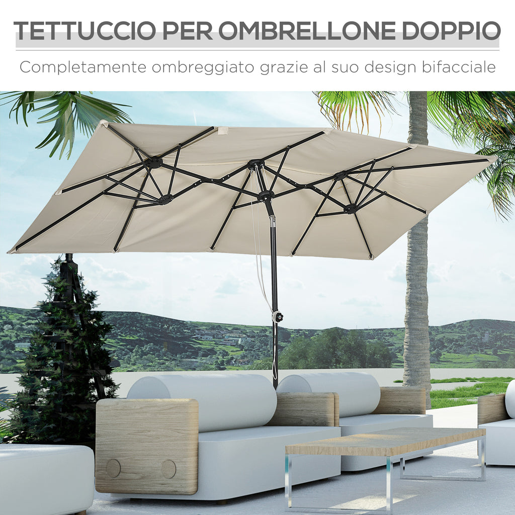 Double Tilting and Adjustable Umbrella with Cord, in Polyester and Metal, 150x295x170-214 cm, Cream