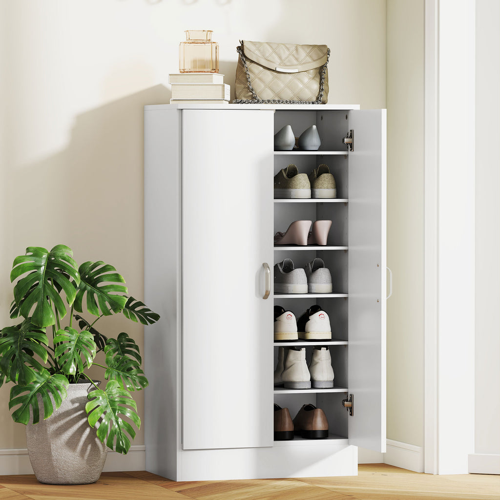 6-Tier Adjustable Shoe Rack in White Wood, 55x35x108 cm