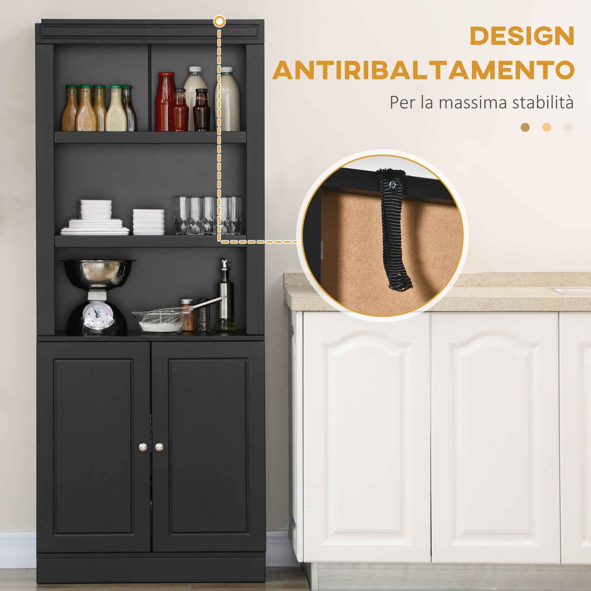 HOMCOM Wooden Kitchen Sideboard with Shelves and 2-Door Cabinet with Adjustable Shelves, 74.6x35.5x182.5cm