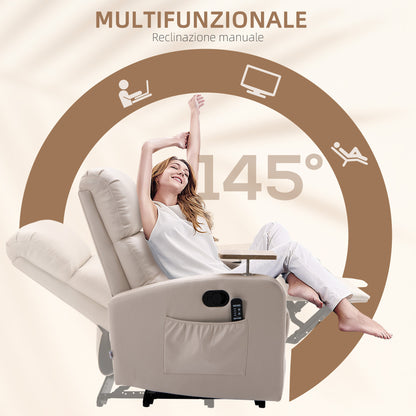 Massage Recliner Chair with Footrest and Remote Control, Microfiber, 77x93x105 cm, Beige