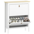 Slim Shoe Rack 2 Drawers for 14 Pairs of Shoes Size EU44 and Adjustable Shelves, 80x24x95.5cm, White