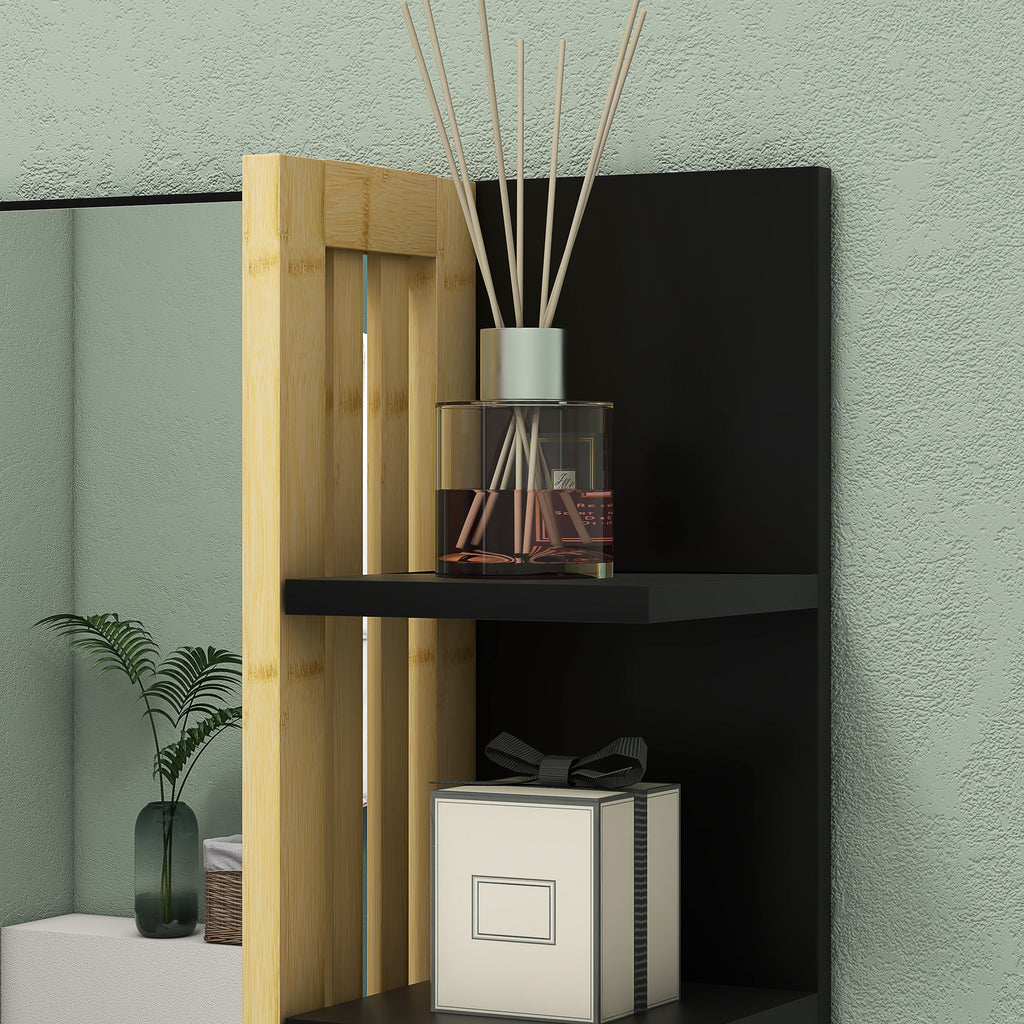 HOMCOM Modern Wall Bathroom Mirror with 4 Wooden Shelves, 45x15x58.5cm, Black - Borgè