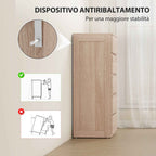 HOMCOM 5-Drawer Wooden Chest of Drawers with Metal Rails and Grooved Handles, 60x39x100 cm, Beech Color