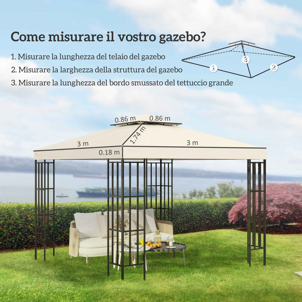 Outsunny Garden Gazebo Cover Replacement Roof Anti-UV Waterproof Polyester 3x3m Cream