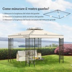 Outsunny Garden Gazebo Cover Replacement Roof Anti-UV Waterproof Polyester 3x3m Cream
