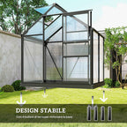 Outsunny Polycarbonate and Aluminum Garden Greenhouse with Sliding Door and Window, 190x132x201 cm, Gray