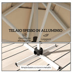 Tilting Arm Umbrella with Cross Base, in Polyester, Aluminum and Metal, 295x295x260 cm, Khaki