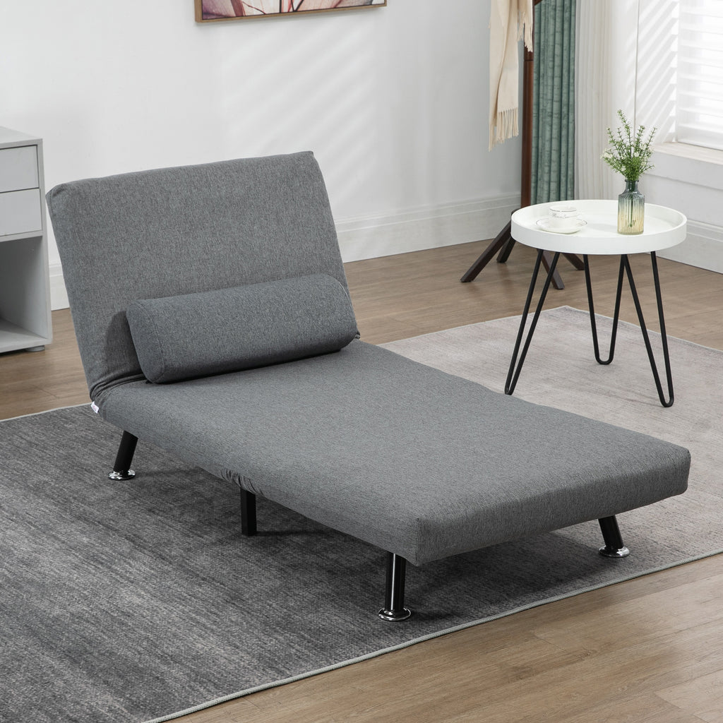 Armchair Bed with 5-Position Adjustable Backrest, Linen-Effect Fabric and Steel, 75x70x75 cm, Grey