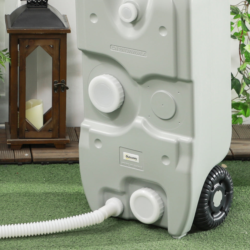 40L Camping Water Tank with Wheels and Adjustable Handle, Hose and Tap Included, Grey