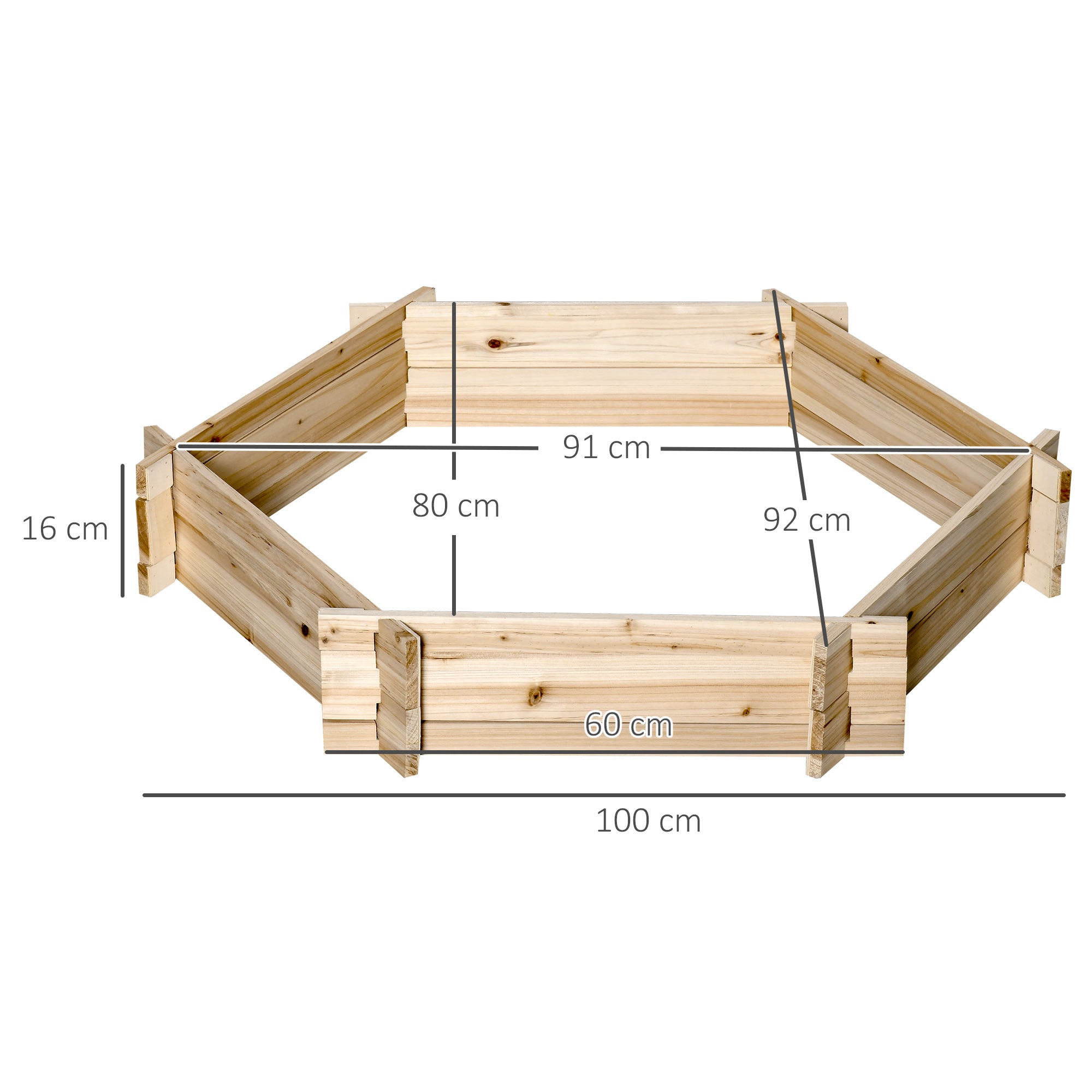 Wooden Garden Bed with Interlocking Structure, 100x92x16cm, Without Base