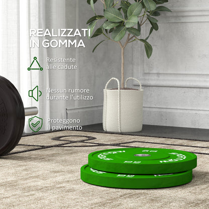 Set of 2 10kg Rubber Weight Plates with 2"/5 cm Hole for Dumbbells and Barbells, Green