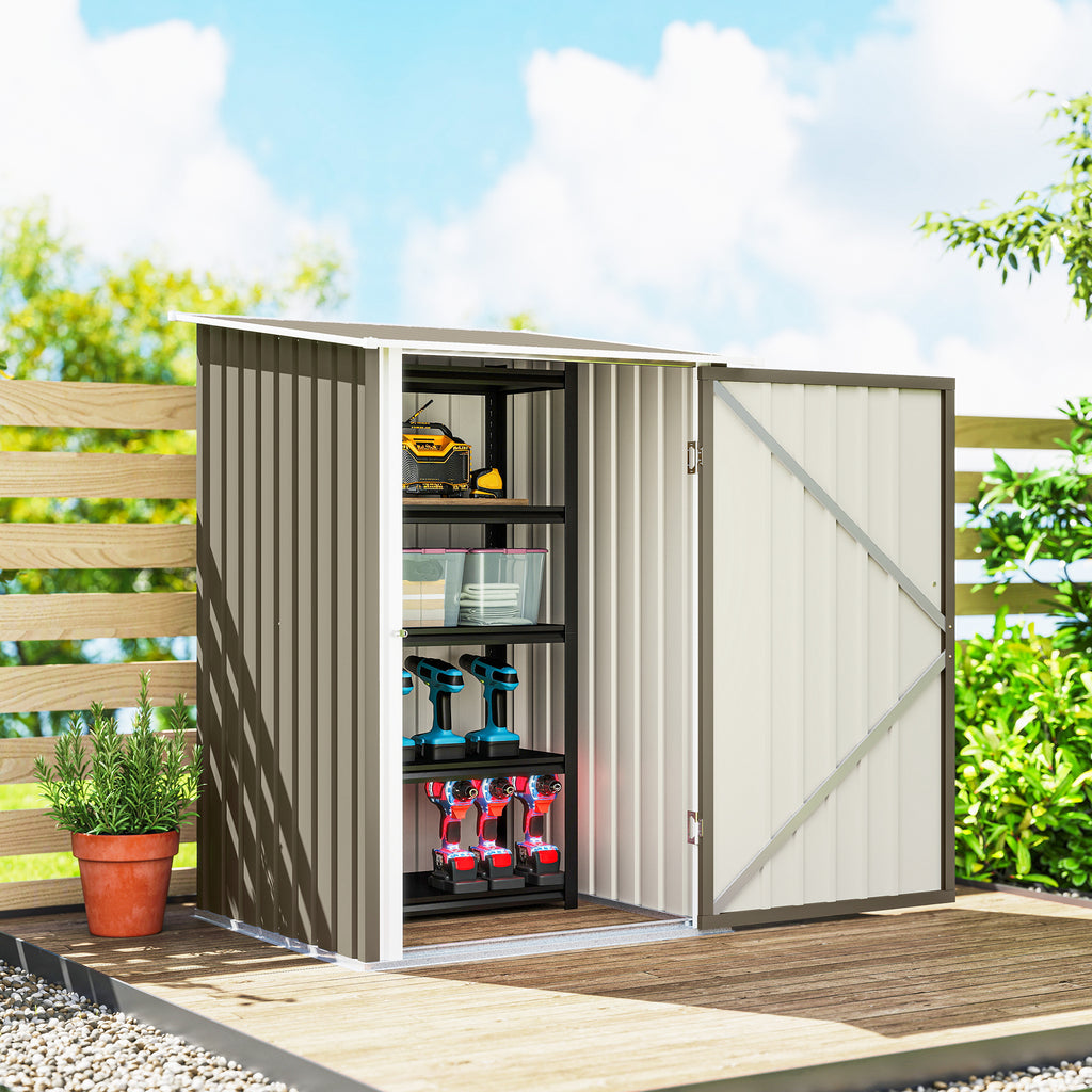 Outsunny Galvanized Steel Garden Shed with Door, 100x104x160 cm, Brown and White