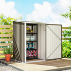 Outsunny Galvanized Steel Garden Shed with Door, 100x104x160 cm, Brown and White