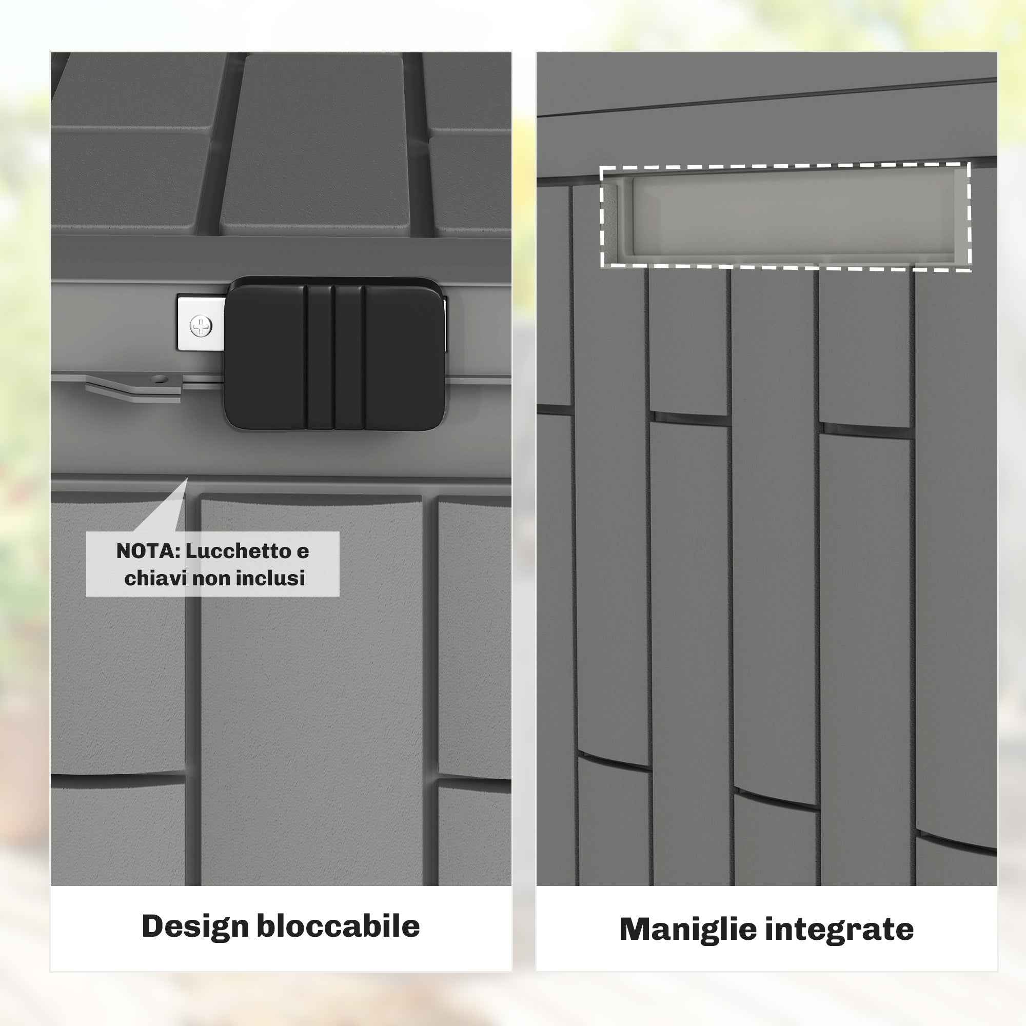 Outsunny 114L Waterproof and UV-Resistant Resin Garden Storage Box with Key Lock, 56x44x54 cm, Grey