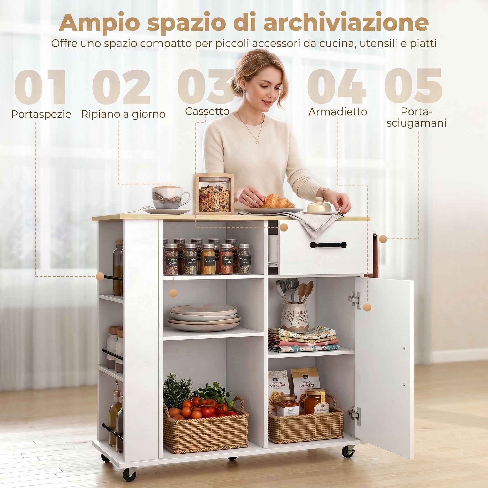 HOMCOM Kitchen Cabinet with Drawer, Cabinet and Adjustable Shelf, White