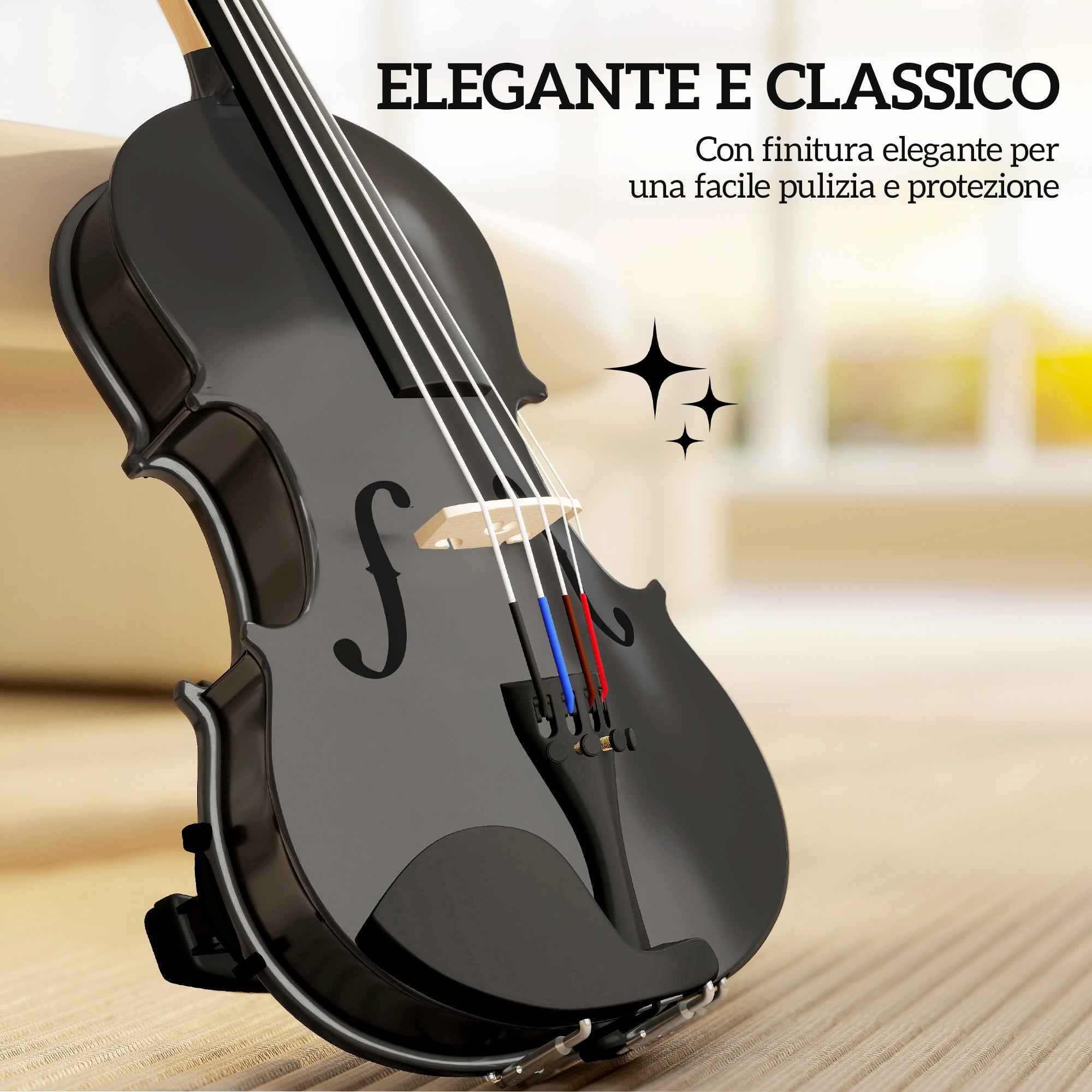 HOMCOM 4/4 Spruce and Maple Violin with Case, Bow, Shoulder Rest and Rosin, Black