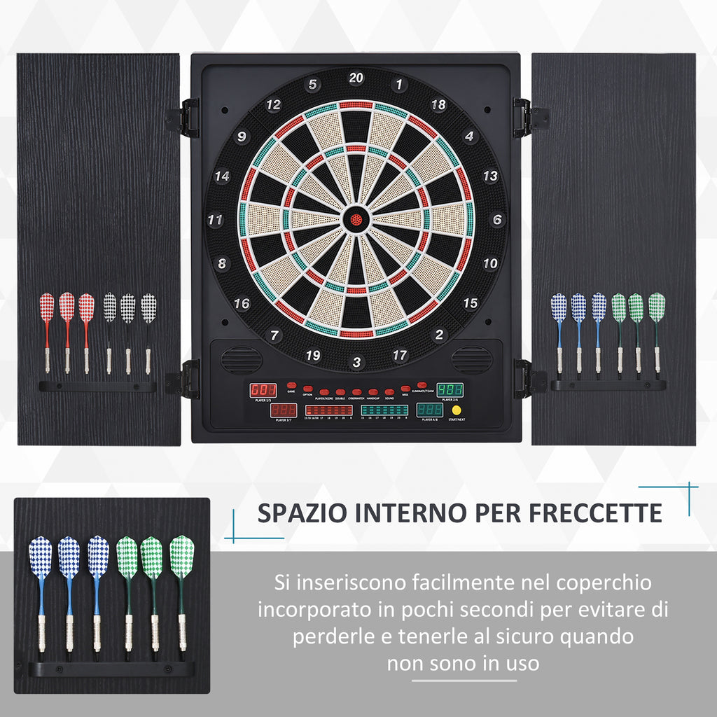 Electronic Dartboard with Automatic Scoring, 12 Darts and 6 Displays, 51x6.5x57cm, Black