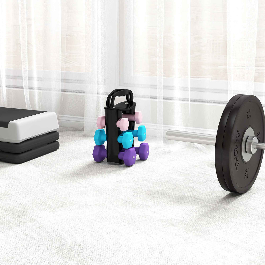 SPORTNOW Set of 6 Dumbbell Weights (2x1 kg, 2x2 kg, 2x3 kg) of 12 kg with Stand/Kettlebell, in Metal and PP Pink, Blue and Purple