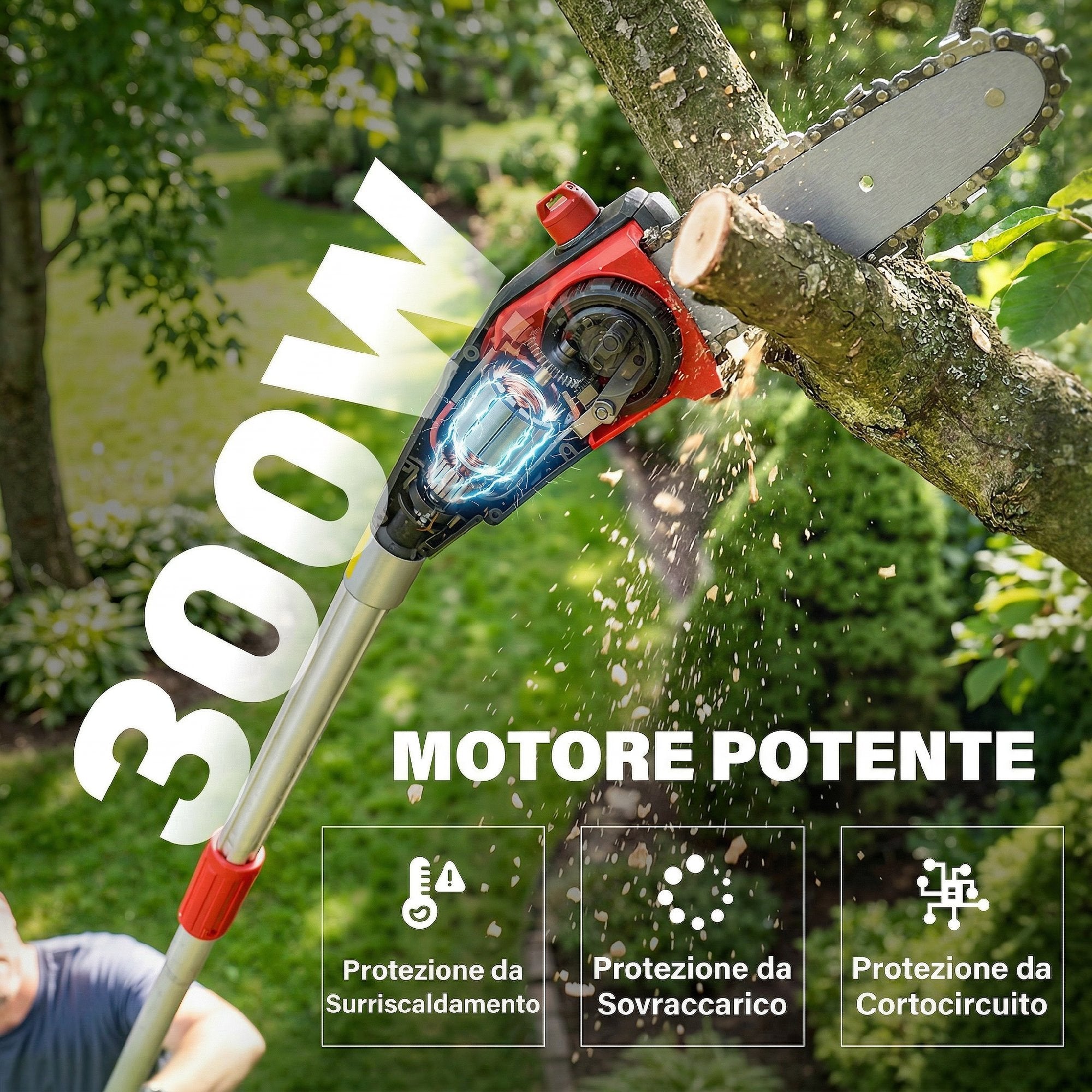Outsunny 1.94m-2.56m Cordless Telescopic Chainsaw with Automatic Lubrication