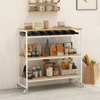 4-Tier Serving Trolley with Bottle Holder and 5 Removable Hooks, Wood and Metal, 96.5x38x96.7 cm