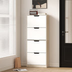 Space-Saving Slim Shoe Rack with 4 Drawers for 20 Pairs of Shoes, 62.5 x 26 x 156 cm, Wood and White