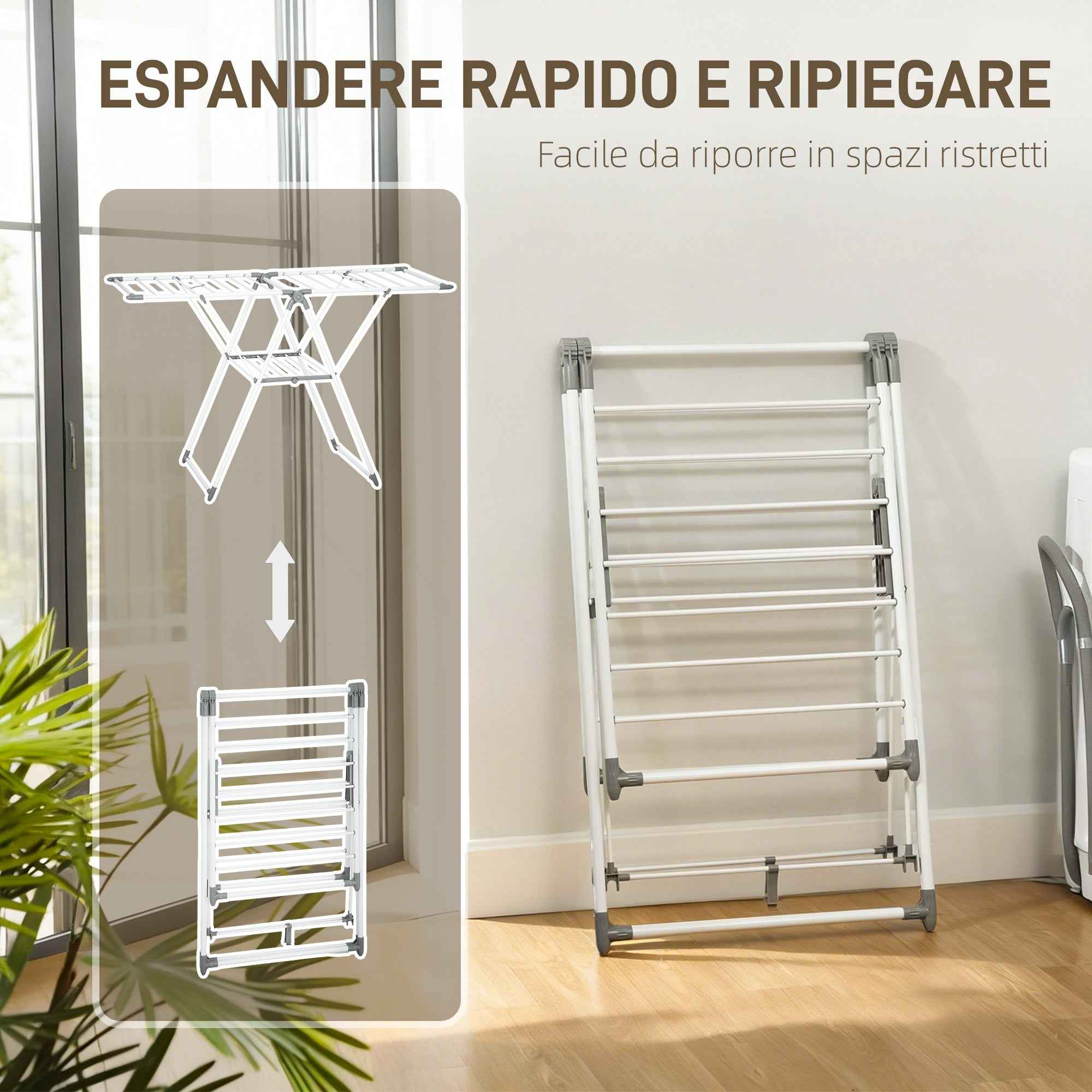 HOMCOM 2-Tier Clothes Airer, Adjustable to 4 Heights, Metal and Plastic, 156.5 x 61.5 x 97 cm, White