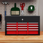 Tool Box with 6 Drawers in Steel with Lock, 60x26x34cm, Black and Red