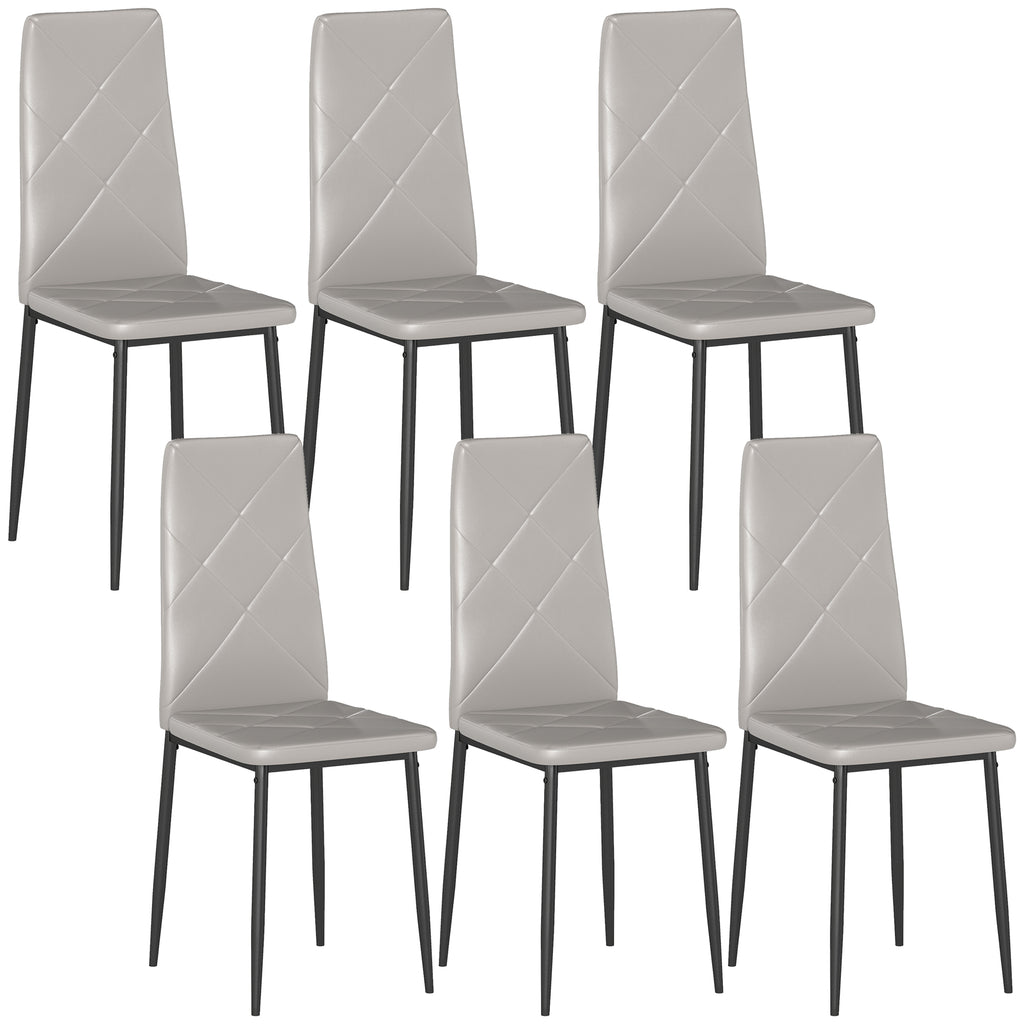 Set of 6 Modern High-Back Dining Chairs in Faux Leather and Steel, 41x50x97 cm, Grey