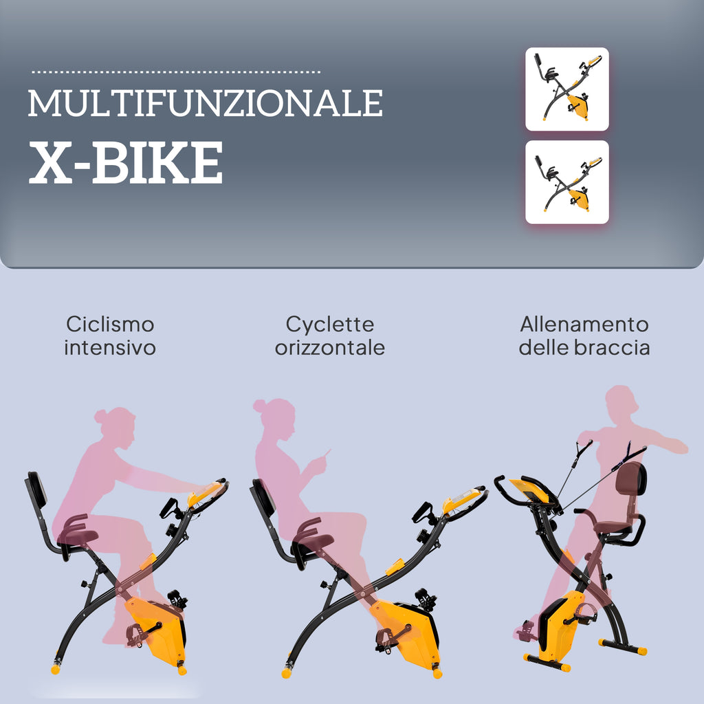 Folding Exercise Bike with 8-Level Magnetic Resistance, Heart Rate Sensor, 2.5kg Flywheel, Yellow