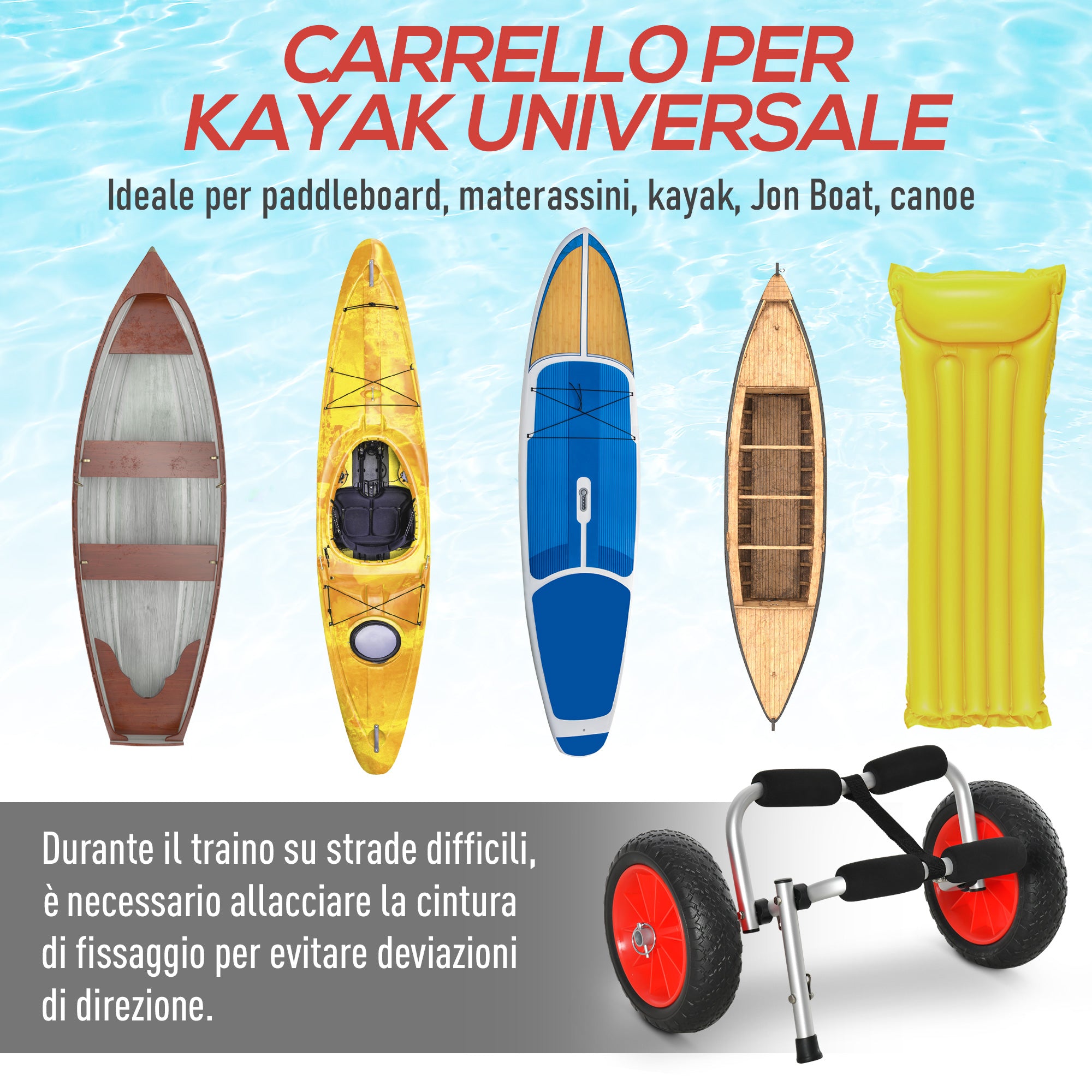 Folding Kayak Cart 25cm Tires Suitable for All Surfaces Max 70kg Aluminum 62x35x30cm