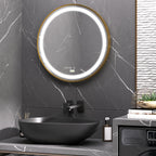 Bathroom Mirror with LED Light, 3-Tone Adjustable Brightness and Memory Function, Ø60 cm, Gold