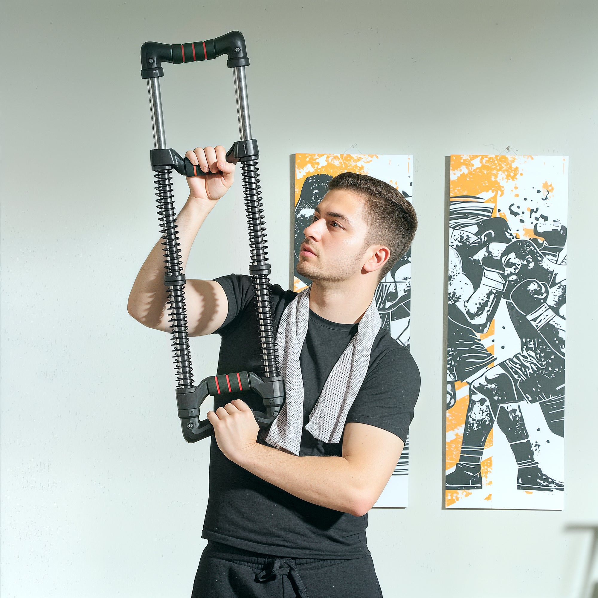 SPORTNOW Power Twister with 4 Springs with Resistance from 10 to 80 kg, in Stainless Steel, 80x22x5 cm, Black