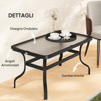 Rectangular Outdoor Coffee Table in Black Metal with Tempered Glass Top, 95x55x46 cm