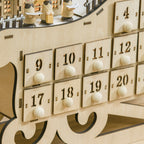 Wooden Sleigh Advent Calendar with 24 Fillable Drawers, Decorations and LED Lights, 45x10x31cm