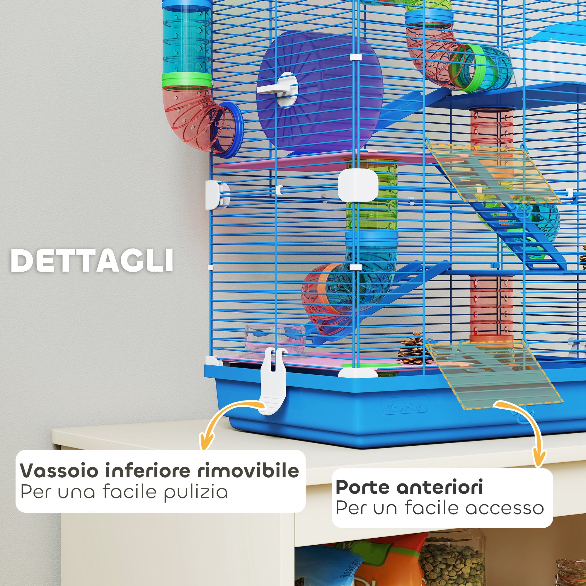 5-Level Hamster Cage with Tubes, Wheel, Ladders, House and Bottle, 46x30x58 cm