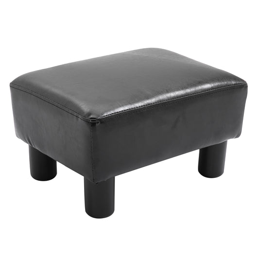 Rectangular Footstool Padded and Covered in Black Eco-Leather, 40x30x24 cm, Max. 100kg, for /Living Room/Entrance