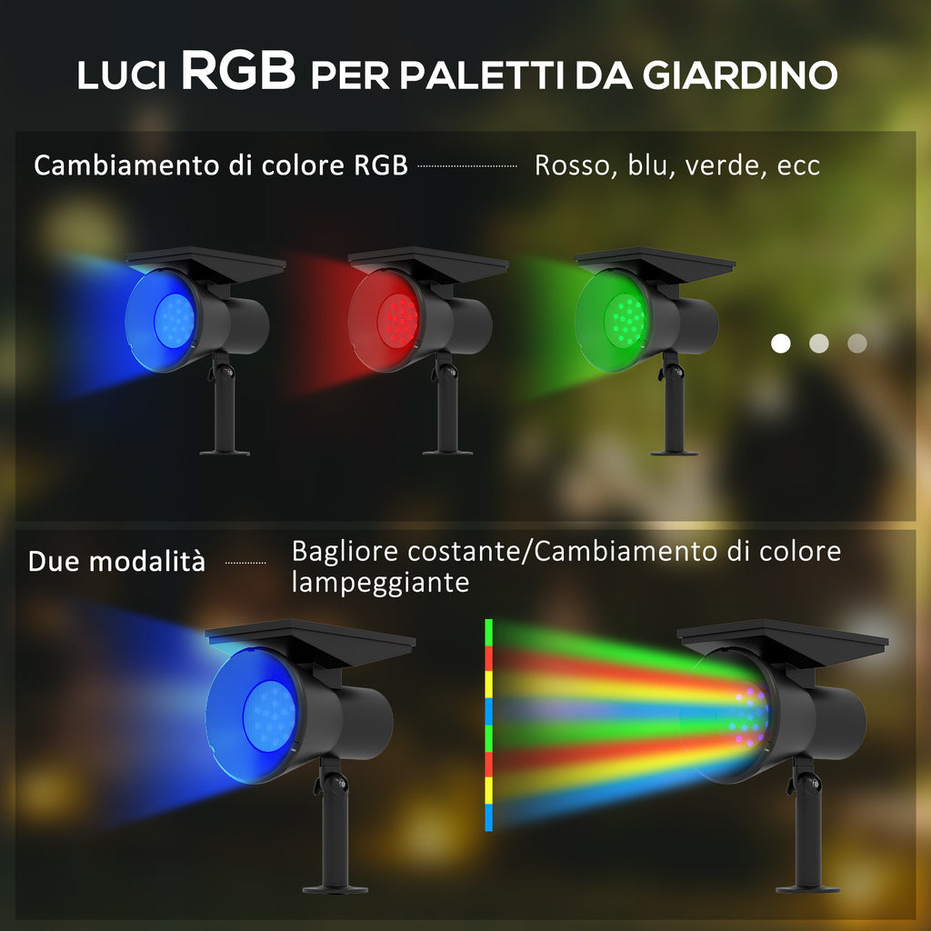 Outsunny Set of 2 RGB Solar Garden Lights with 2 Lighting Modes, in PP and PC, 10.6x15x38 cm, Black - Borgè
