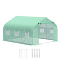 Outsunny 3.5 x 3 x 2m Garden Greenhouse with Sloping PE Roof, Door and 6 Windows, Green