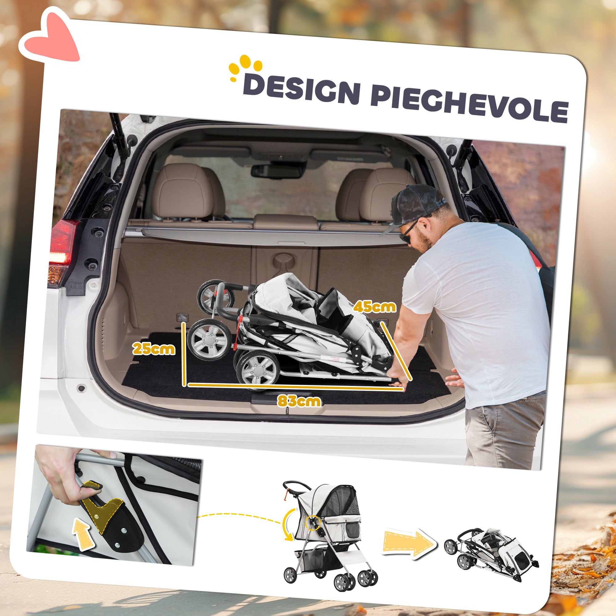 Folding Dog Stroller with Rain Cover, Swivel Wheels and Brakes, Grey