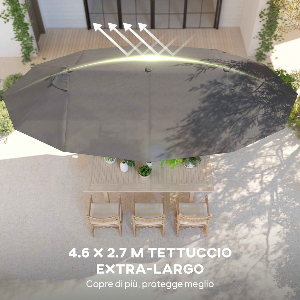 Outsunny Double Umbrella with 12 Ribs, Cross Base and Crank, in Steel and Polyester, 455x265x238 cm, Grey