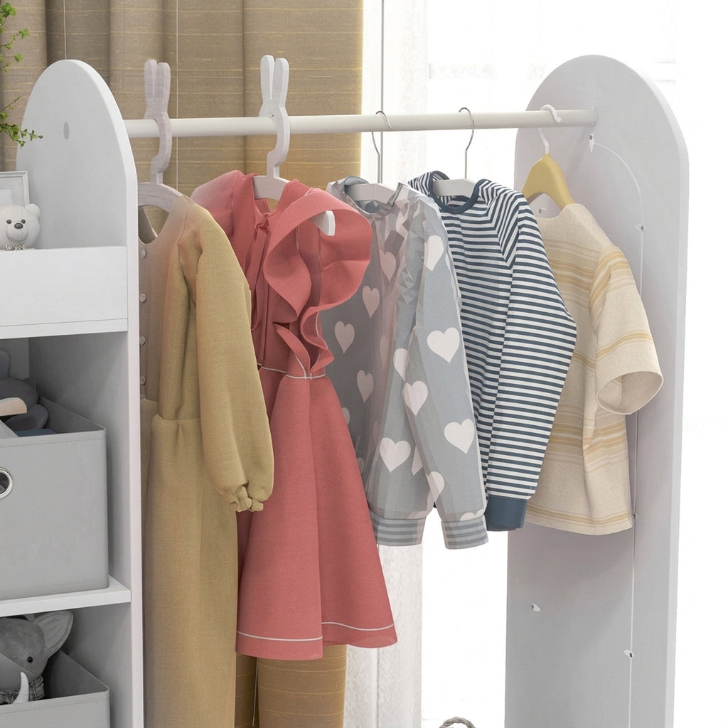 AIYAPLAY Children's Coat Rack for 3-8 Years Old with Shelves, 2 Storage Boxes, Hanging Rail and Mirror, 30 kg Capacity, White