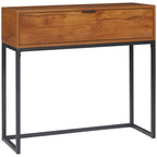 Minimalist Entryway Console Table with Drawer, Wood and Steel, 80x30x76 cm, Wood and Black Color