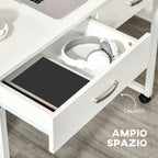 Space-Saving Desk Table for Bedroom and Office, Writing Desk with Drawers and Wheels, Double or Single Workstation, 100x36x88cm, White