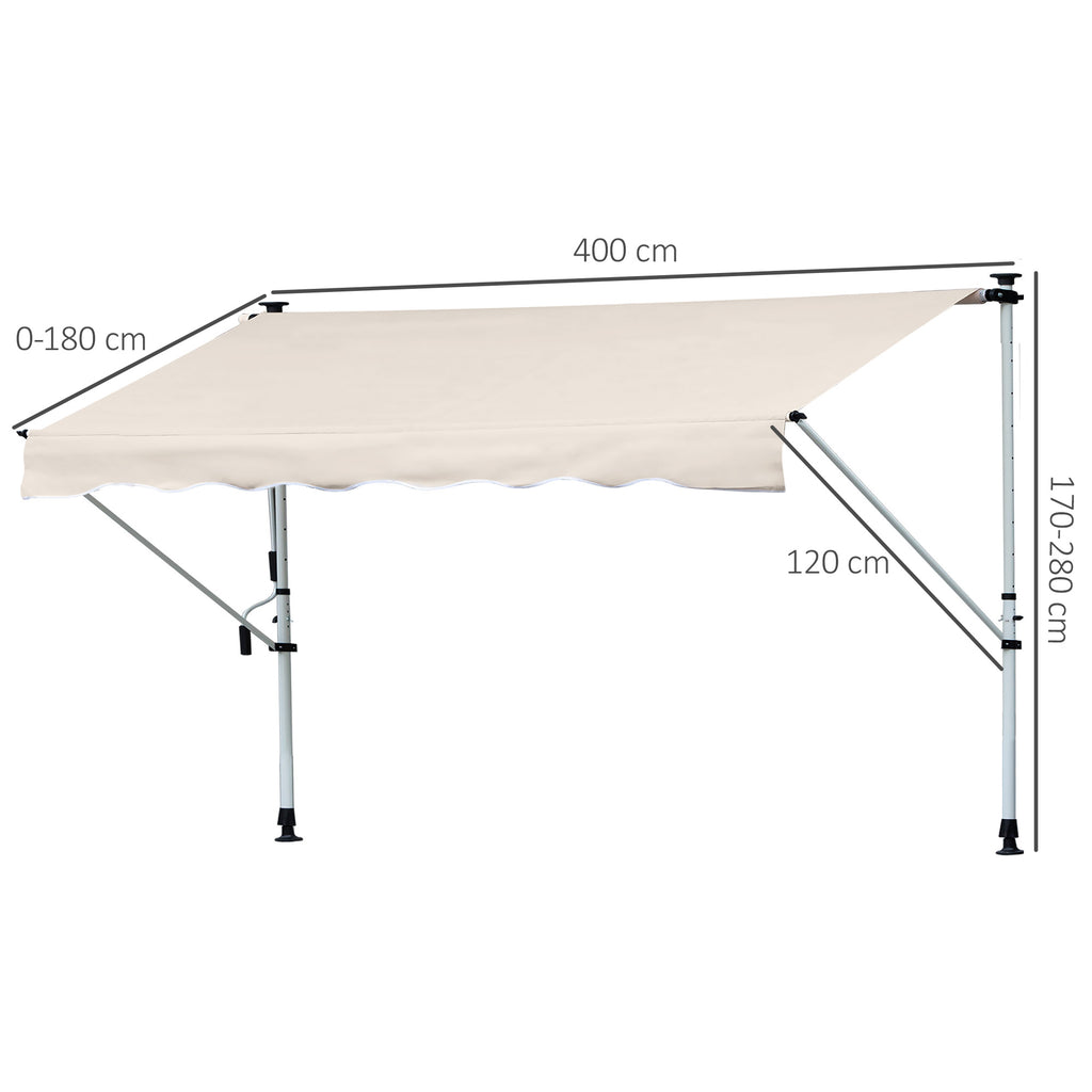 Outsunny 4x1.2m Arm Awning with Crank and Telescopic Structure, Khaki
