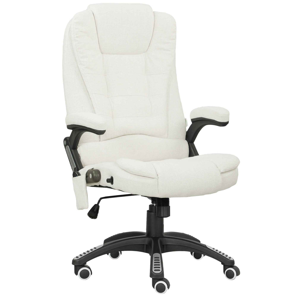Vinsetto Reclining Massage Office Chair with Adjustable Height, Remote Control, Linen-Effect Fabric, Cream
