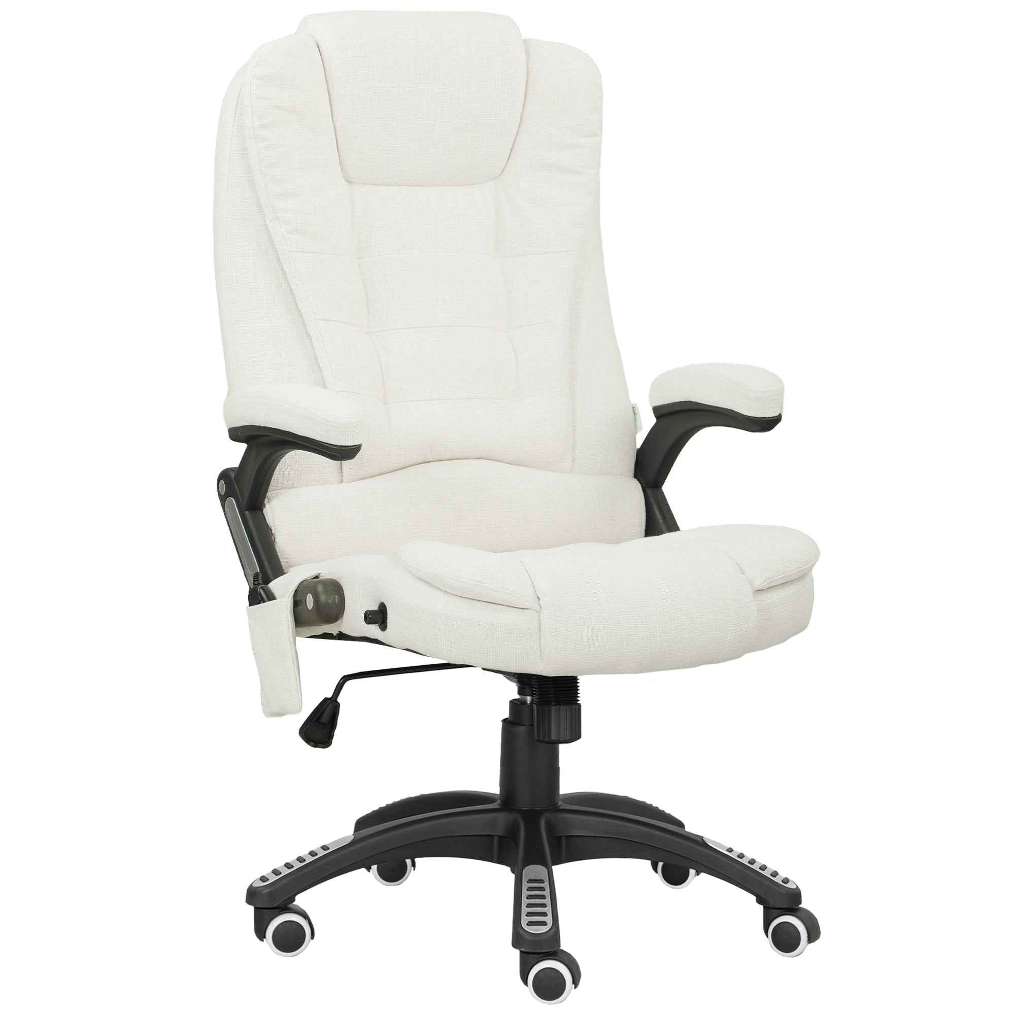 Vinsetto Reclining Massage Office Chair with Adjustable Height, Remote Control, Linen-Effect Fabric, Cream