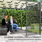 Outdoor Pergola 3x3 m with Wavy Covering and Side Panels, in Metal and Black Polyester