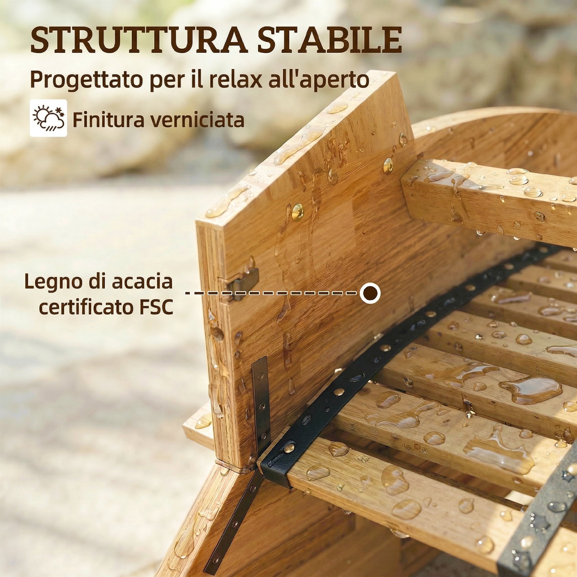 Outsunny Set of 2 Folding and Ergonomic Acacia Wood Rocking Loungers
